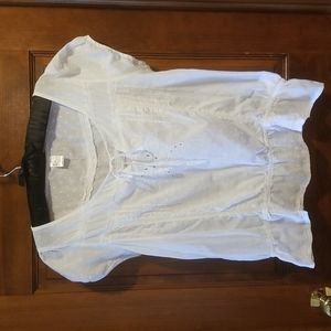 Sz L white eyelet top short sleeve tie nexk